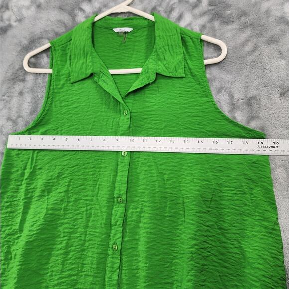 Milano Top Womens L Green Sleeveless Button Front Flowy Crinkle Rayon Blend - Picture 6 of 8